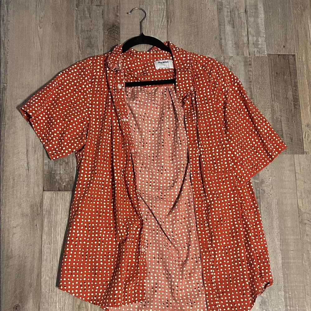 Men’s Button up Short Sleeve Shirt - Rust/White